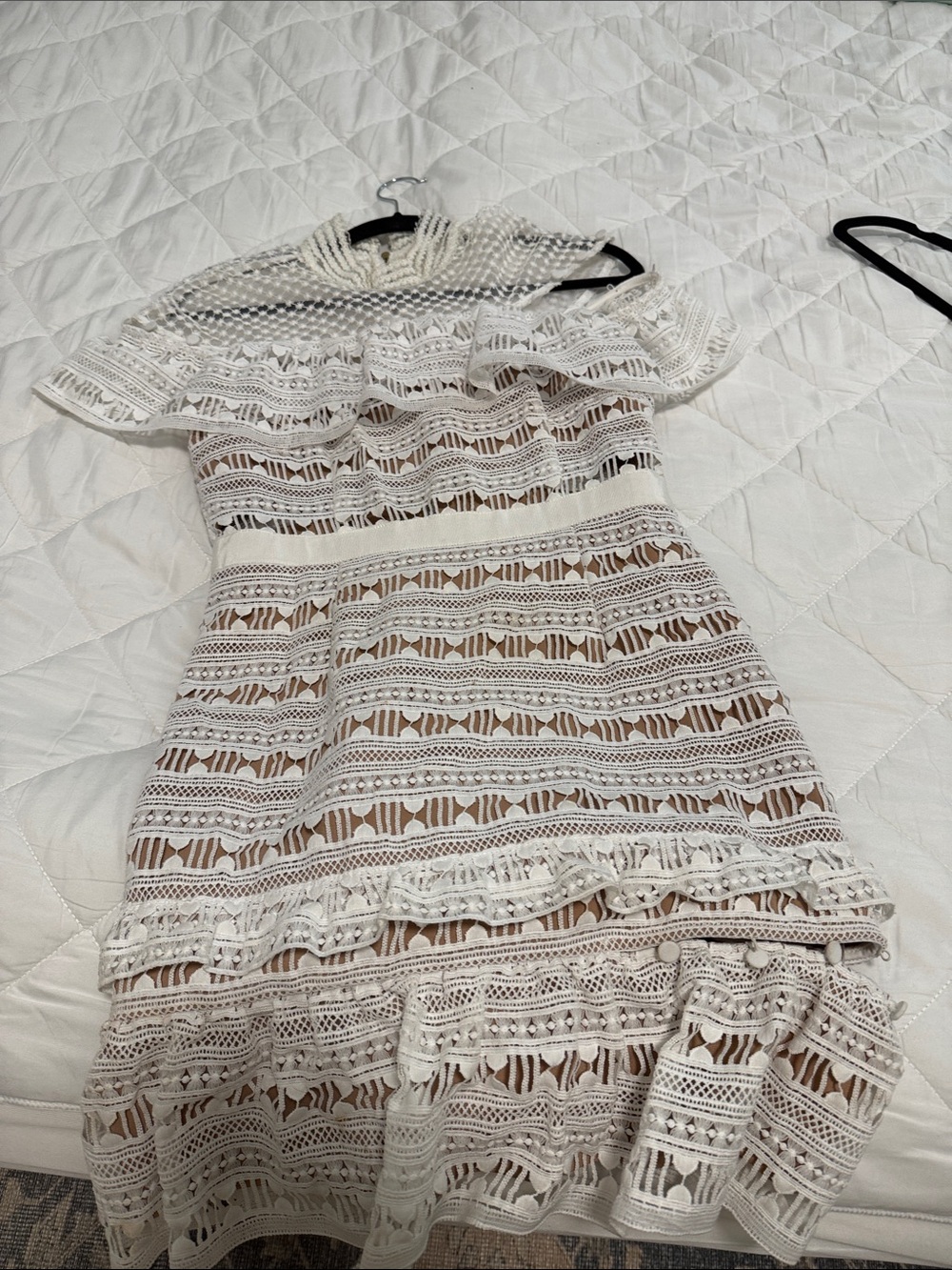 Self-Portrait White Lace Fit-and-Flare Dress